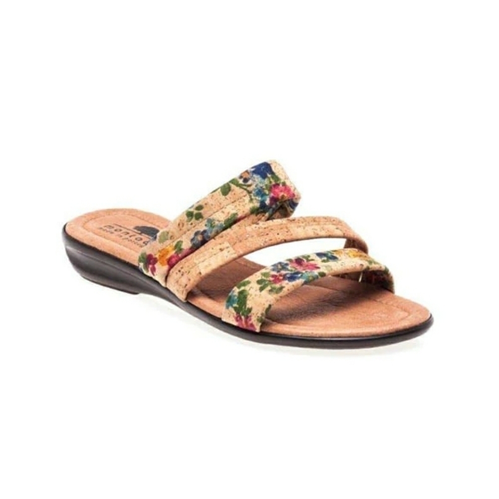 NEW Montado Portugal Floral Print Cork Strappy Slippers Slide Sandals